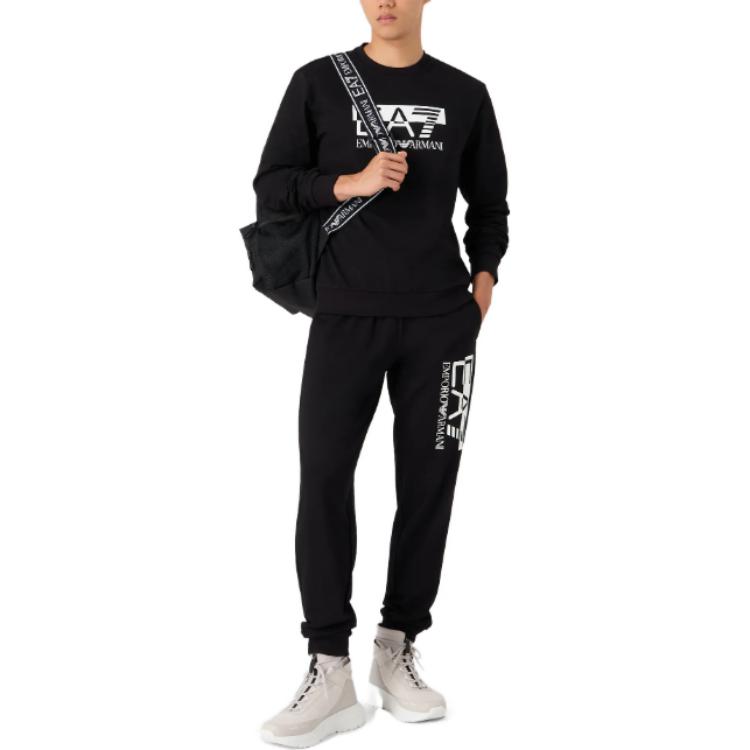 Shop Emporio Armani EA7 黑色字母数字印花套头衫 6RPM60-PJ05Z-0200