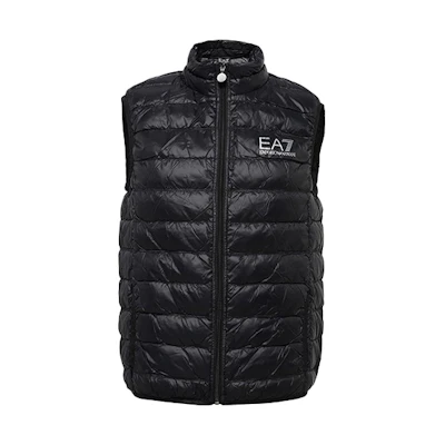 Emporio Armani EA7 Black Silver Puffer Vest with Logo Print 8NPQ01-PN29Z-01200