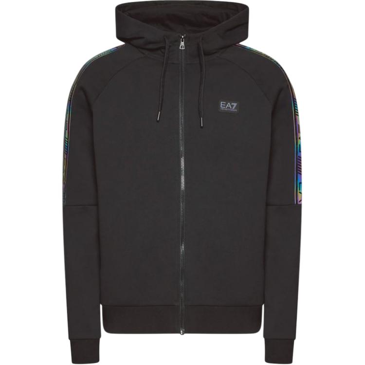 Emporio Armani EA7 Black Solid Color Printed Hoodie Jacket 6LPM47-PJ07-Z1200