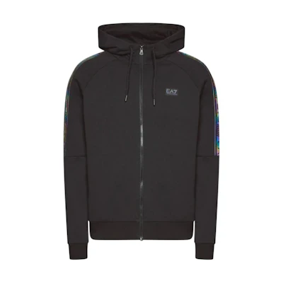 Emporio Armani EA7 Black Solid Color Printed Hoodie Jacket 6LPM47-PJ07-Z1200