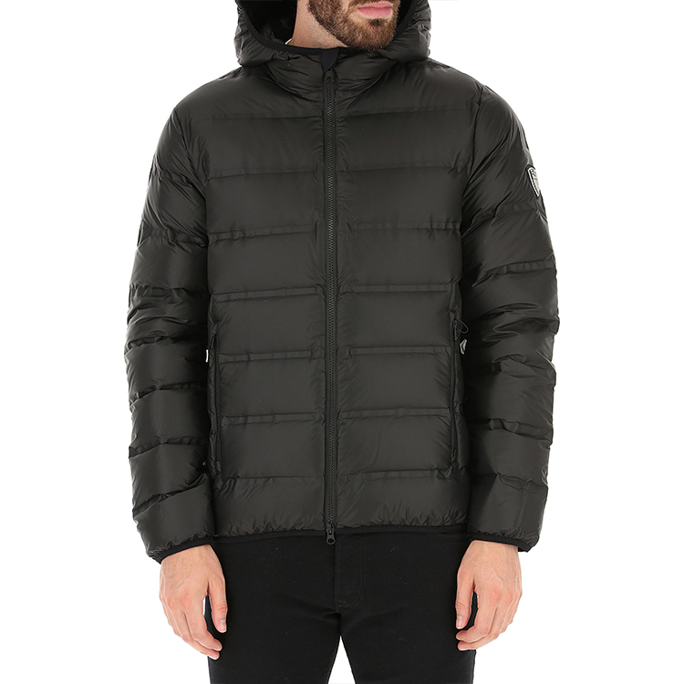 Shop エンポリオアルマーニ EA7 ブラック ソリッド ジップアップ フード付き パファージャケット 6GPB64-PNN3Z-1200