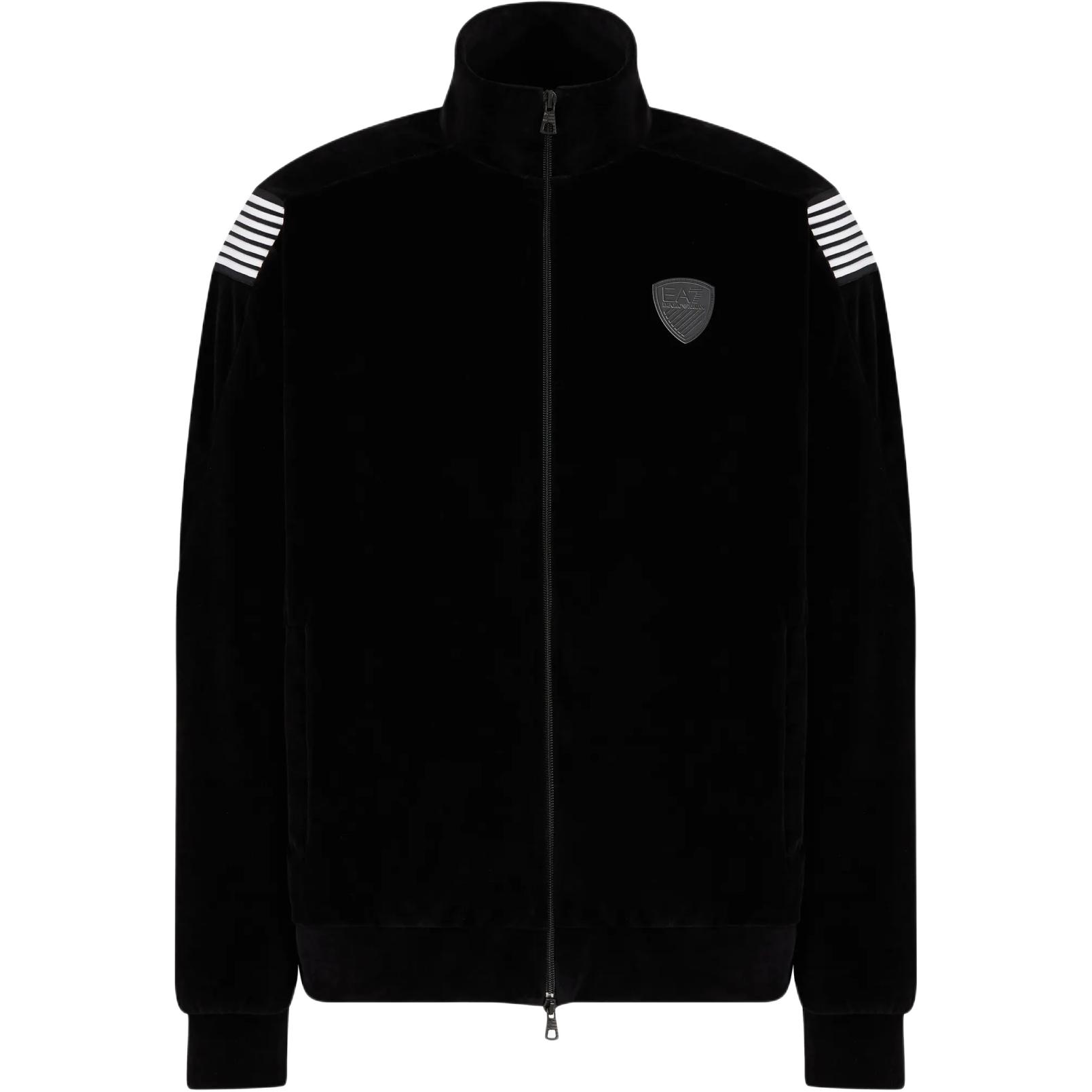 Emporio Armani EA7 Black Stand Collar Logo Zip-Up Loose Sweatshirt Men. 6DPM54-PJLXZ-1200