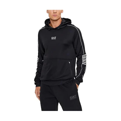Emporio Armani EA7 Black Striped Print Pullover Hoodie 6RPM06-PJ16Z-1200