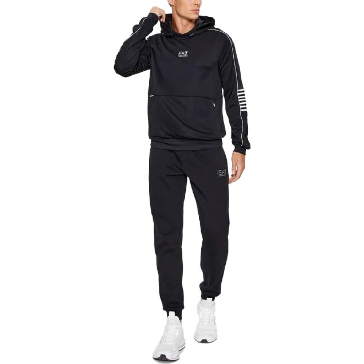 Lookbook Emporio Armani EA7 Hoodie Hitam Corak Belang. 6RPM06-PJ16Z-1200