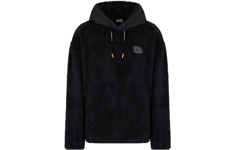 Emporio Armani EA7 Black Velvet Logo Patch Hoodie 6RPM51-PJSFZ-1200
