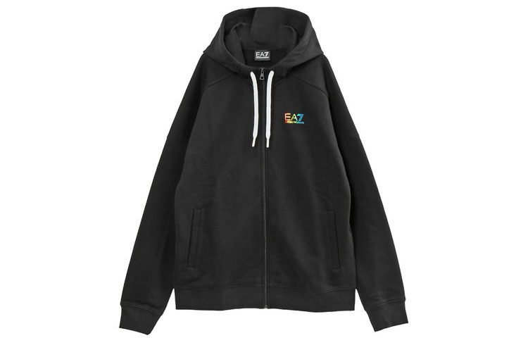 Emporio Armani EA7 Black Zip-Up Hoodie with Embroidered Logo 3RPM19-PJLSZ-1200