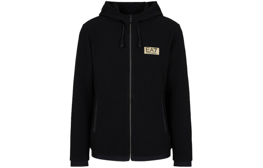 Emporio Armani EA7 Black Zip-Up Hoodie with Letter and Number Print 3DPM12-PJG1Z-1200