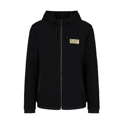 Emporio Armani EA7 Black Zip-Up Hoodie with Letter and Number Print 3DPM12-PJG1Z-1200