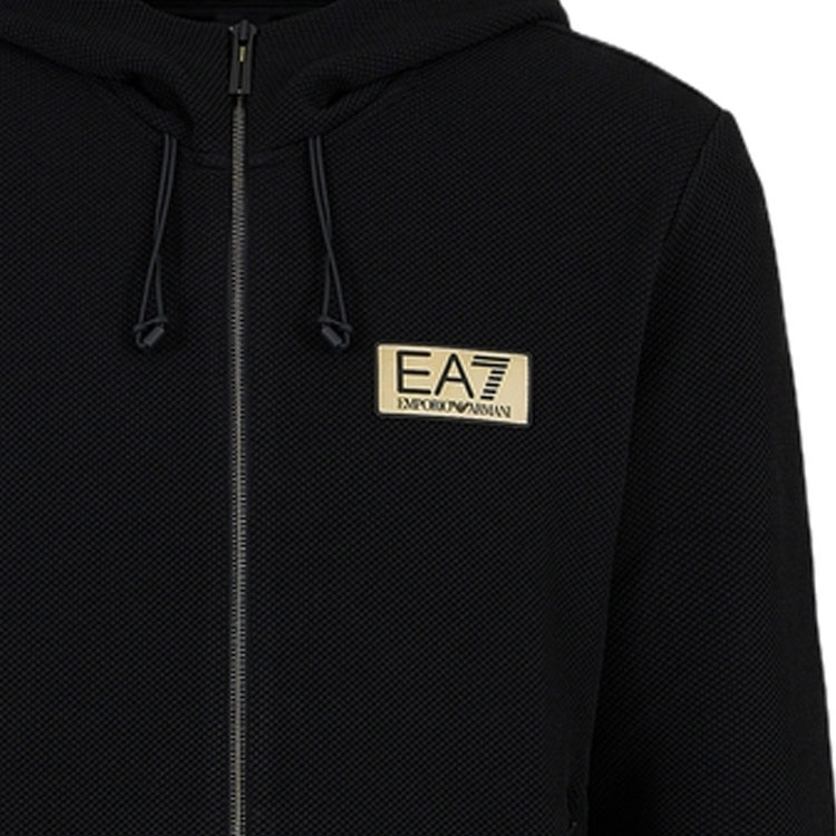 Shop Emporio Armani EA7 Hoodie Hitam Zip-Up dengan Cetakan Huruf dan Angka 3DPM12-PJG1Z-1200