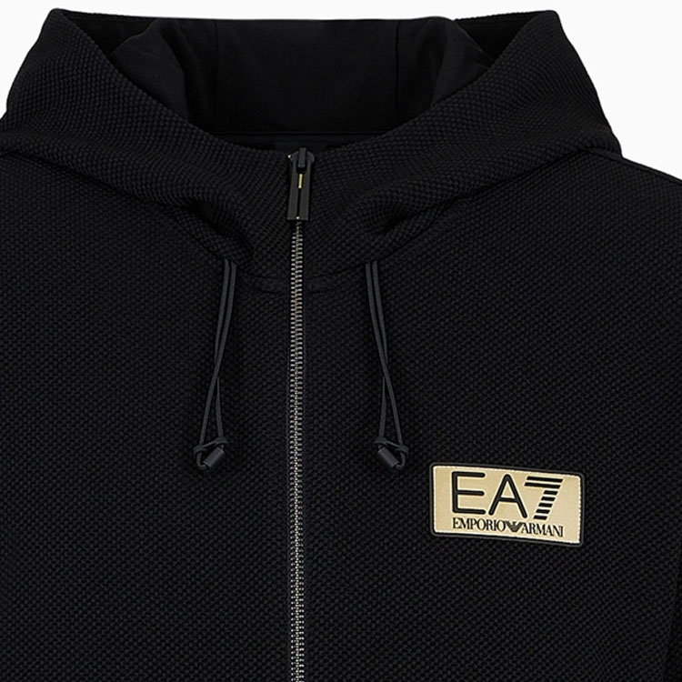 Purchase Emporio Armani EA7 Hoodie Hitam Zip-Up dengan Cetakan Huruf dan Angka 3DPM12-PJG1Z-1200
