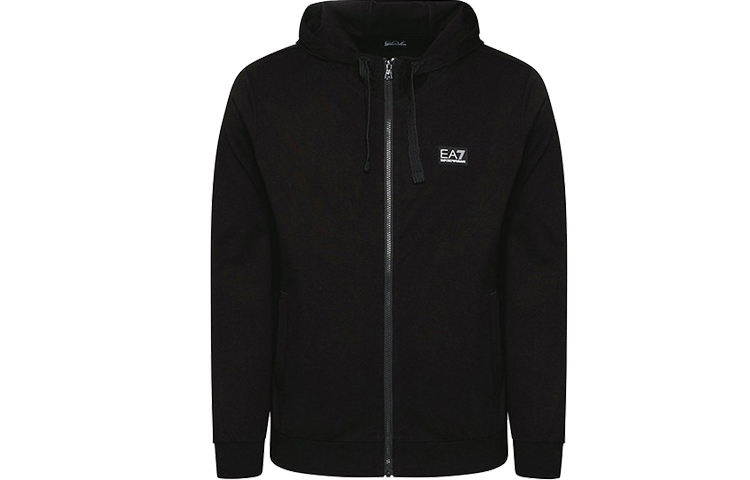 Emporio Armani EA7 Black Zip Hoodie with Logo and Letter Embroidery 3KPM11-PJ7BZ-1200