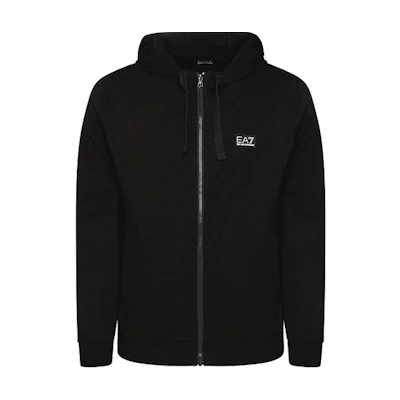 Emporio Armani EA7 Black Zip Hoodie with Logo and Letter Embroidery 3KPM11-PJ7BZ-1200