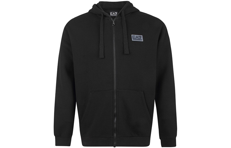 Emporio Armani EA7 Black Zip Hoodie with Logo and Drawstring 6HPM97-PJ07Z-0200