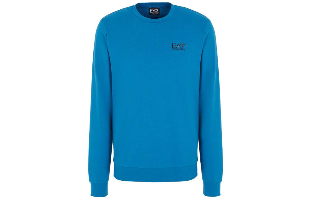 Emporio Armani EA7 Blue Crewneck Logo Ribbed Long-Sleeve Sweatshirt 8NPM52-PJ05Z-1584