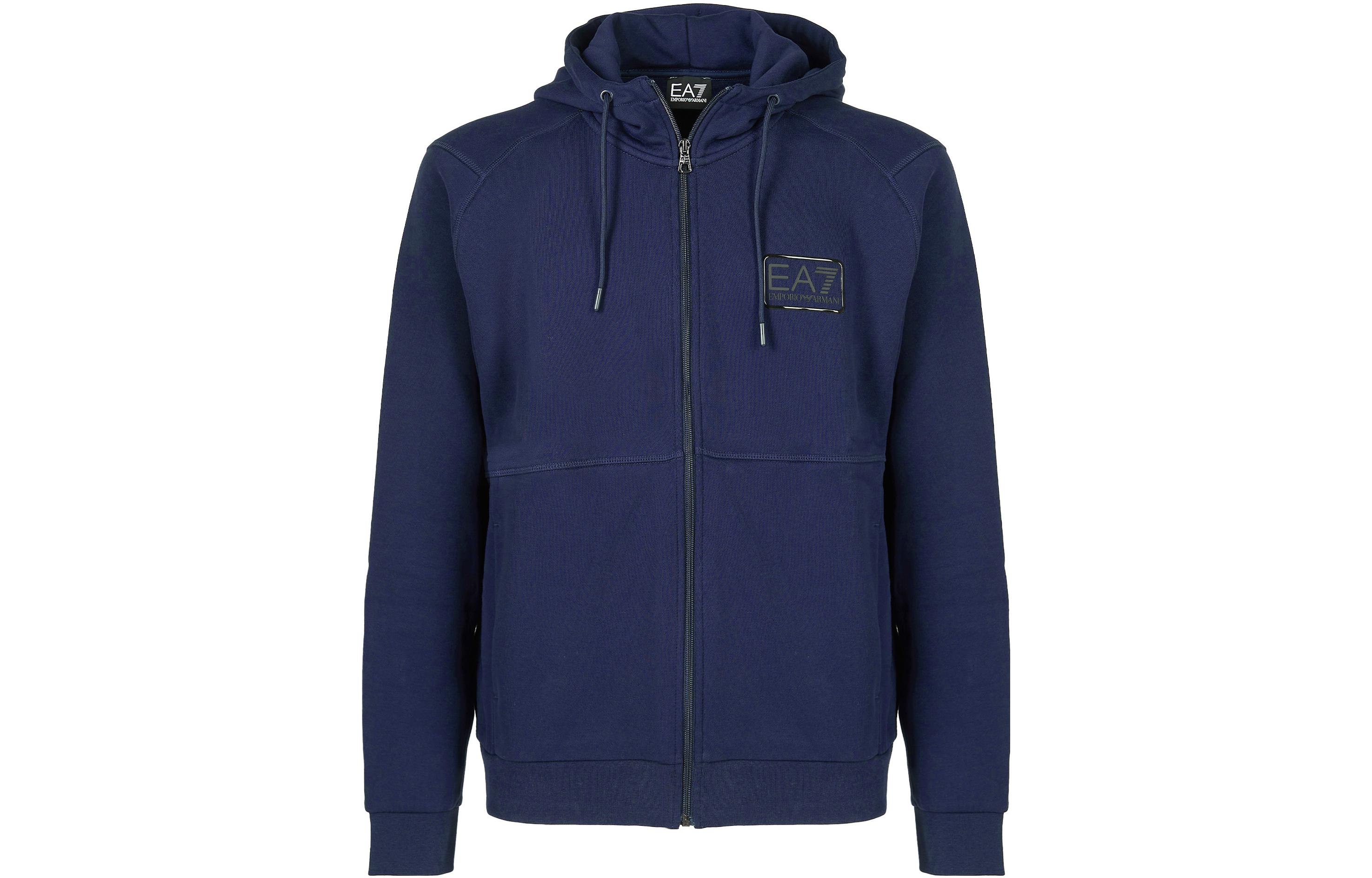 Emporio Armani EA7 Blue Hooded Zip Jacket with Lettering Print for Men 6RPM97-PJ07-Z1554