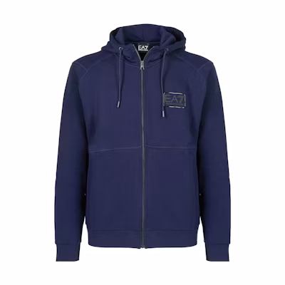 Emporio Armani EA7 Blue Hooded Zip Jacket with Lettering Print for Men 6RPM97-PJ07-Z1554