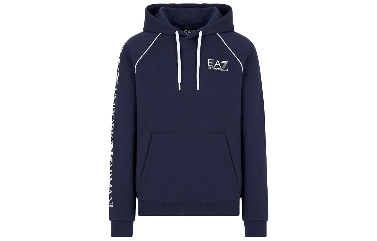 Emporio Armani EA7 Blue Hoodie with Letter Print Design 6KPM74-PJ07Z-1554