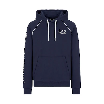 Emporio Armani EA7 Blue Hoodie with Letter Print Design 6KPM74-PJ07Z-1554