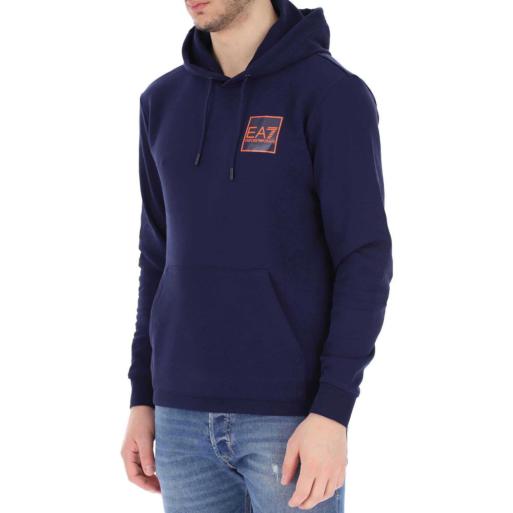 Lookbook Emporio Armani EA7 Hoodie Biru Cetak Logo - Koleksi SS22 3LPM51-PJEQZ-1554