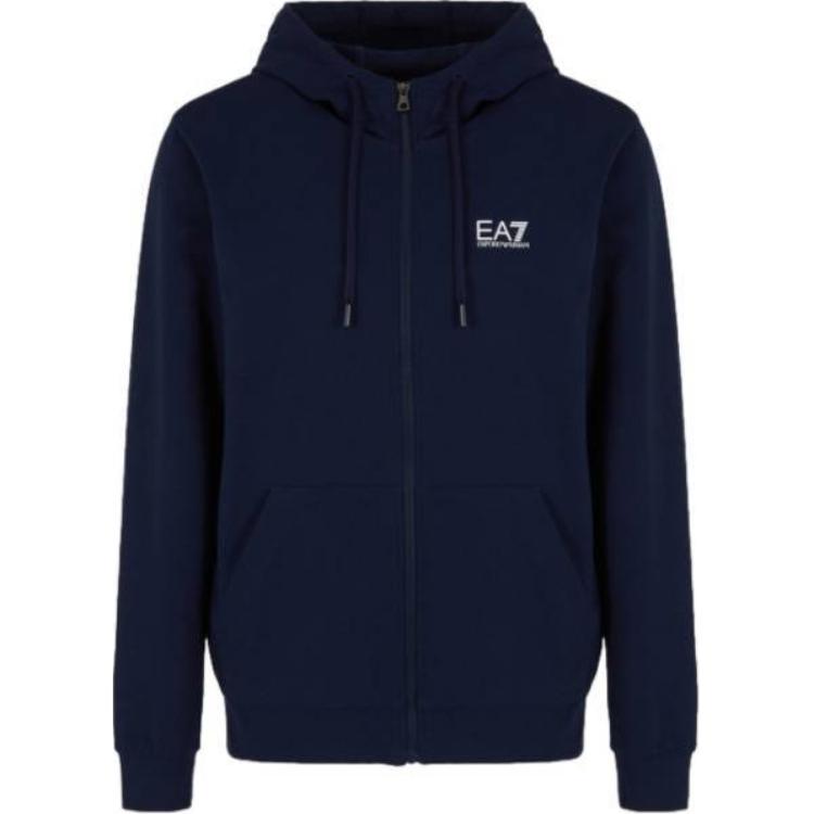 Emporio Armani EA7 Blue Hoodie with Logo Print and Zipper 8NPM13-PJ05Z-1554