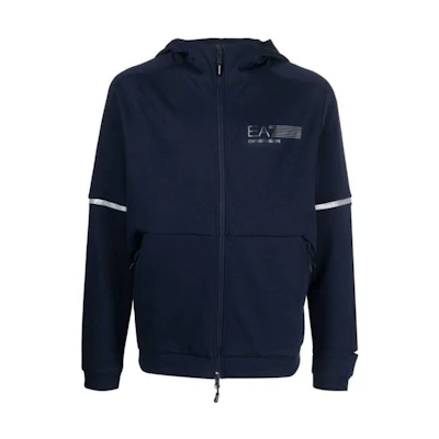 Emporio Armani EA7 Blue Logo Print Casual Hooded Jacket 3RPM43-PJMBZ-1554