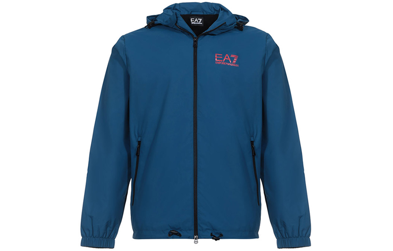 Emporio Armani EA7 Blue Logo Print Fleece-Lined Hoodie Jacket 6HPB33-PN27Z-1546