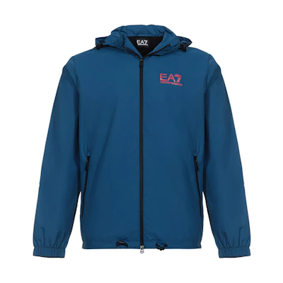 Emporio Armani EA7 Blue Logo Print Fleece-Lined Hoodie Jacket 6HPB33-PN27Z-1546