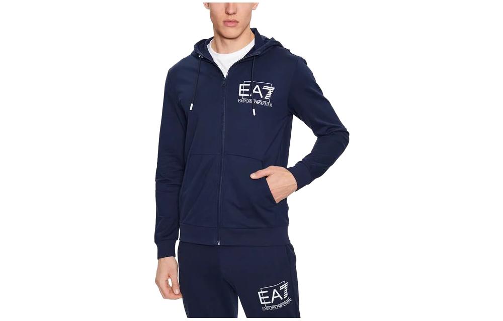 Emporio Armani EA7 Blue Logo Print Hooded Zip-Up Jacket 3RPM53-PJ05Z-1554