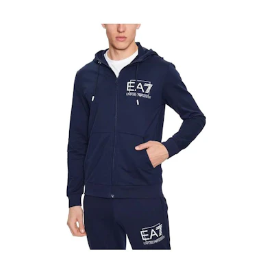 Emporio Armani EA7 Blue Logo Print Hooded Zip-Up Jacket 3RPM53-PJ05Z-1554