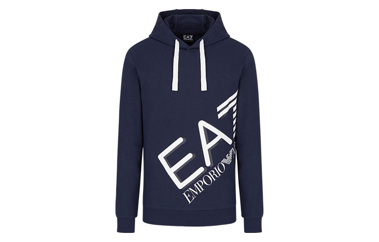 Emporio Armani EA7 Blue Printed Loose-Fit Hoodie 6HPM26-PJ8LZ-1554