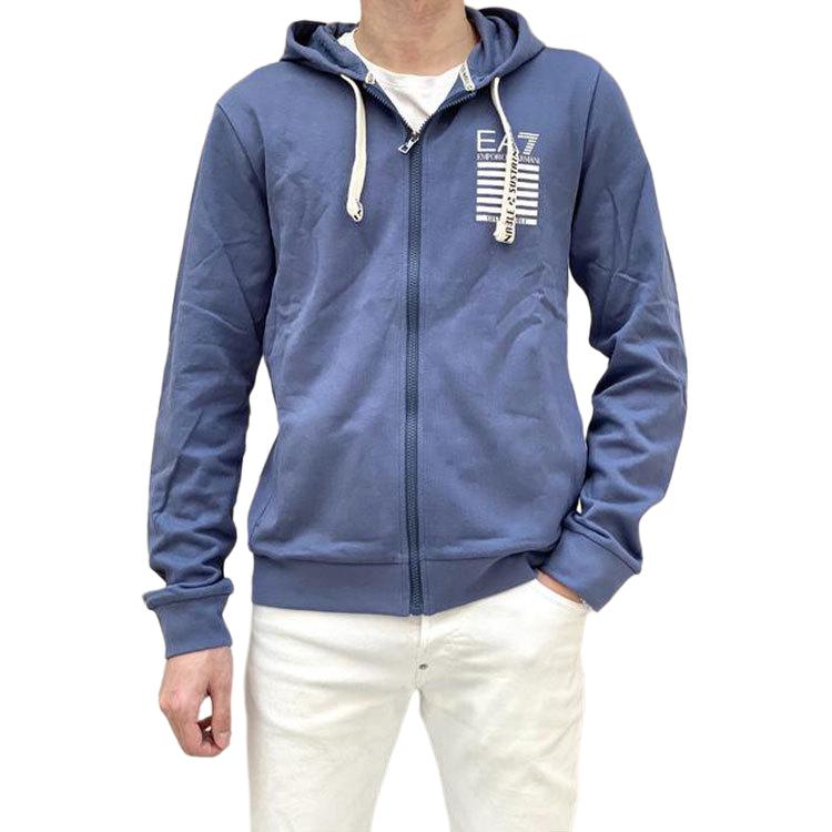 Emporio Armani EA7 Blue Zip-Up Hoodie with Logo and Drawstring 3HPM12-PJ5BZ-1529