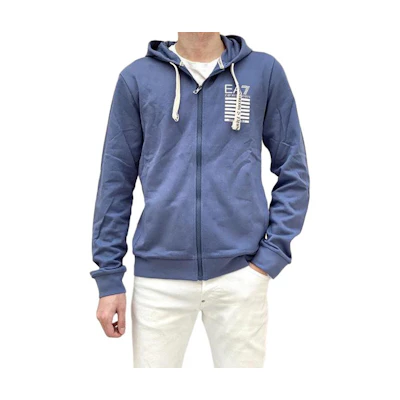 Emporio Armani EA7 Blue Zip-Up Hoodie with Logo and Drawstring 3HPM12-PJ5BZ-1529