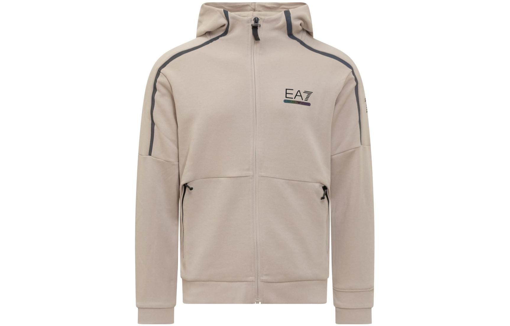 Emporio Armani EA7 Brown Hoodie with Solid Color & Embroidered Logo 6LPM83-PJANZ-1716