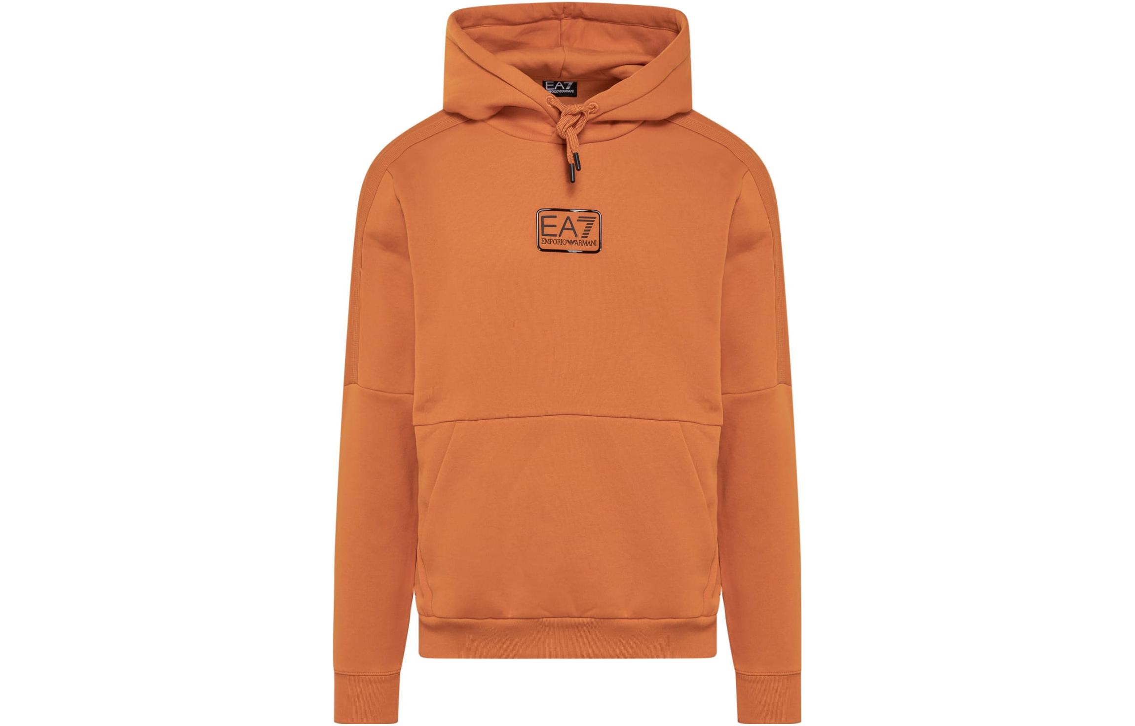 Emporio Armani EA7 Brown Hoodie with Solid Logo Print Design 6LPM96-PJ07Z-1682