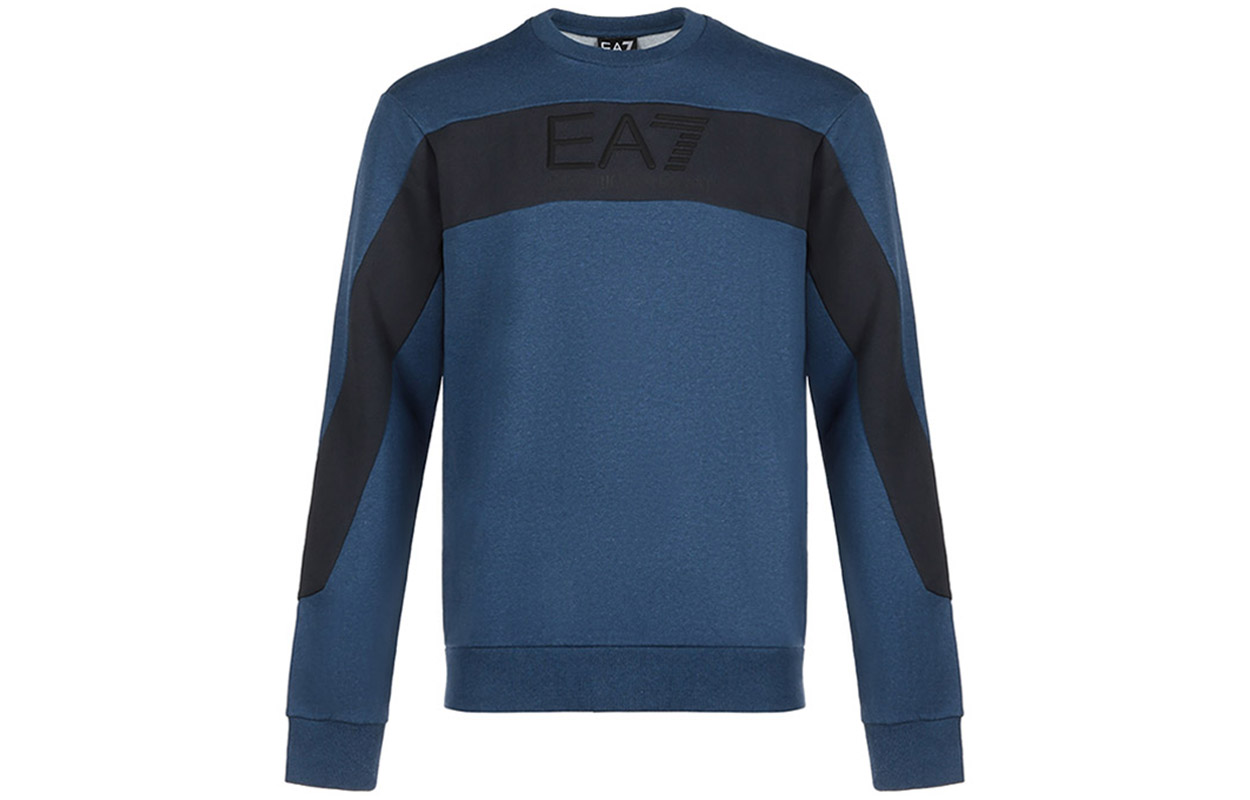 Emporio Armani EA7 Color-Block Logo Crewneck Sweatshirt Blue 6HPM84-PJ07Z-3506