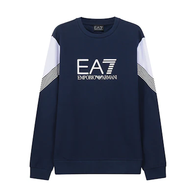Emporio Armani EA7 Colorblock Logo Pullover Navy Sweatshirt Casual Fit 6LPM55-PJ9FZ-1554