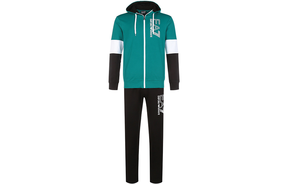 Emporio Armani EA7 Colorblock Logo Tracksuit SS22 Green Black Set 3LPV52-PJ05Z-28BP