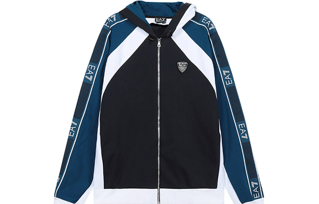 Emporio Armani EA7 Contrast Letter Hoodie Jacket - Navy Blue 6HPM01-PJ3MZ-1578