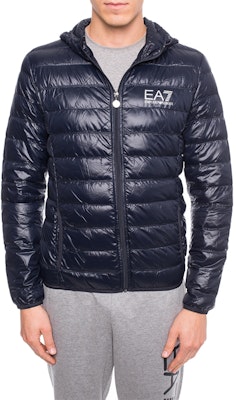 EMPORIO ARMANI EA7 Deep Blue Hooded Down Jacket Winter Collection 8NPB02-PN29Z-1578 Details for EMPORIO ARMANI EA7 Deep Blue Hooded Down Jacket Winter Collection 8NPB02-PN29Z-1578
