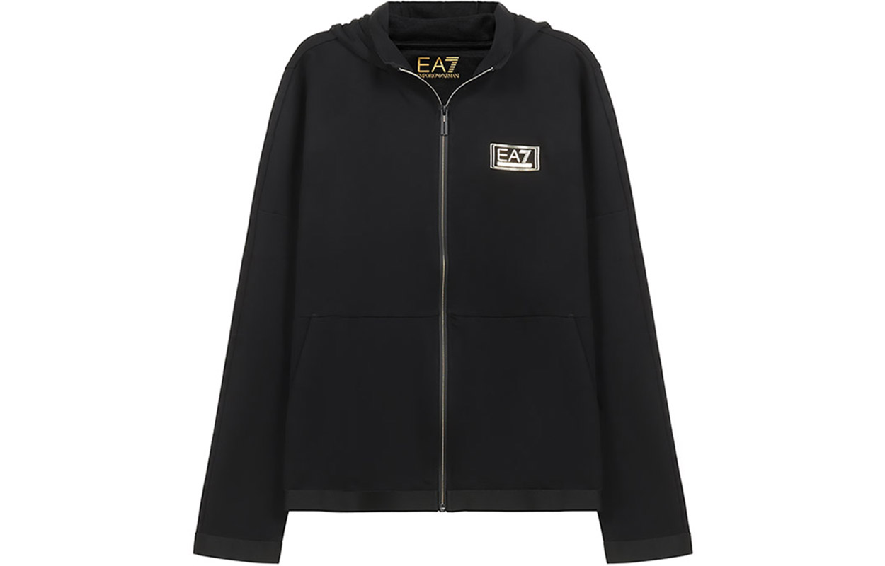 Emporio Armani EA7 FW20 Black Logo Zip-Up Hoodie Jacket 6HPM74-PJF3Z-1200