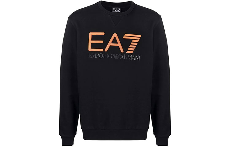 Emporio Armani EA7 FW21 Black Crewneck Sweatshirt with Large Logo Print 3KPME9-PJASZ-0999