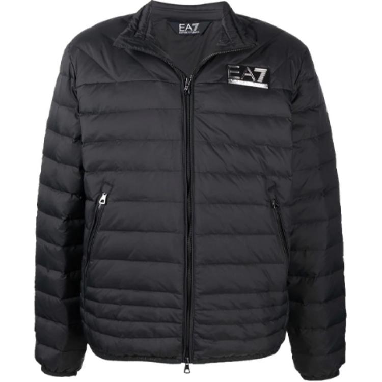 Emporio Armani EA7 FW21 Black Down Jacket with Logo Print. 6KPB14-PNR4Z-1200