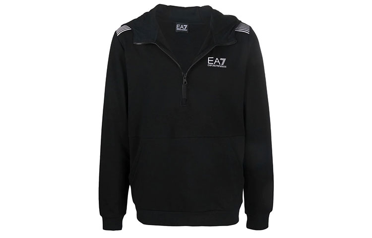 Emporio Armani EA7 FW21 Black Logo Print Hoodie 6KPM56-1200