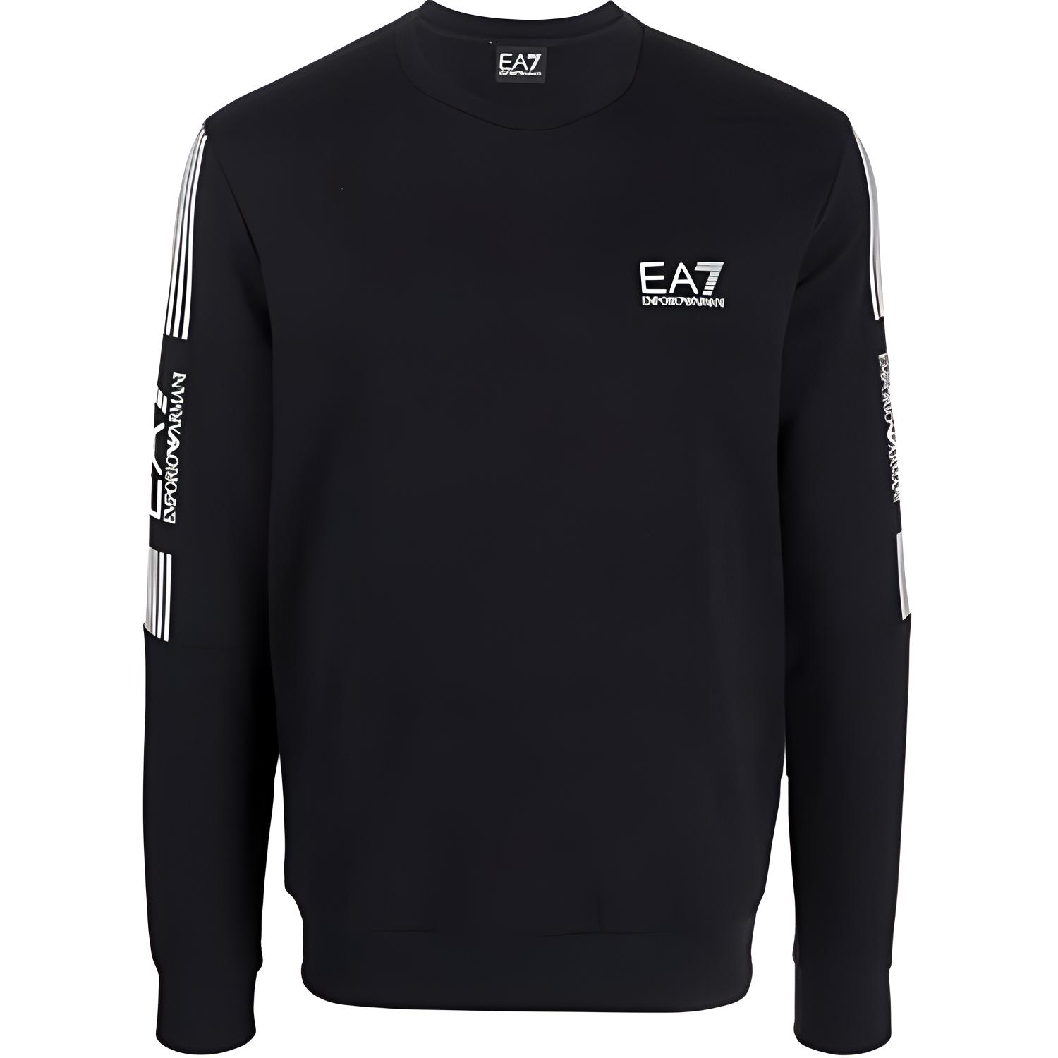 Emporio Armani EA7 FW21 Black Pullover Sweatshirt with Logo Print 6KPM55-PJ9FZ-1200