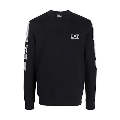 Emporio Armani EA7 FW21 Black Pullover Sweatshirt with Logo Print 6KPM55-PJ9FZ-1200