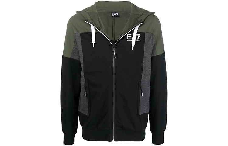 Emporio Armani EA7 FW21 Colorblock Hooded Jacket Black () 6KPM31-PJ05Z-0200