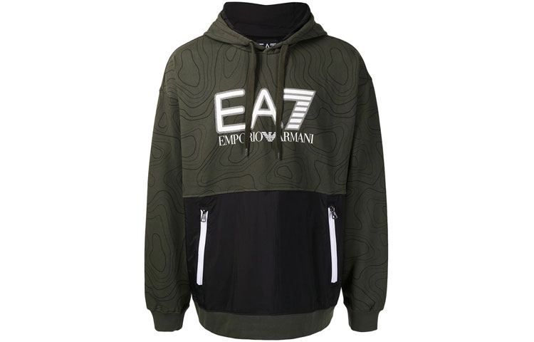 Emporio Armani EA7 FW21 Green Logo Print Two-Tone Hoodie 6KPM26-PJF6Z-2816