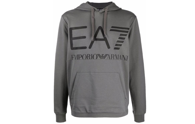 Emporio Armani EA7 FW21 Grey Pullover Sweatshirt with Large Logo Print 6KPM69-PJBWZ-1977