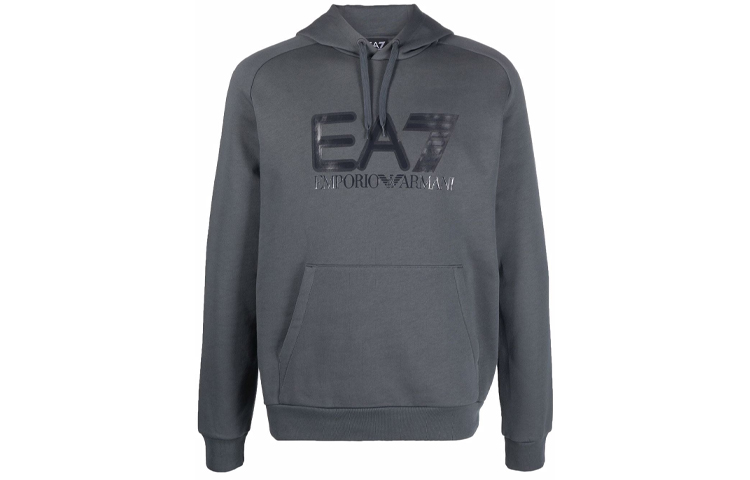 Emporio Armani EA7 FW21 Hoodie with Large Logo Print Dark Gray 6KPM88-PJ07Z-1977
