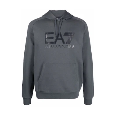Emporio Armani EA7 FW21 Hoodie with Large Logo Print Dark Gray 6KPM88-PJ07Z-1977